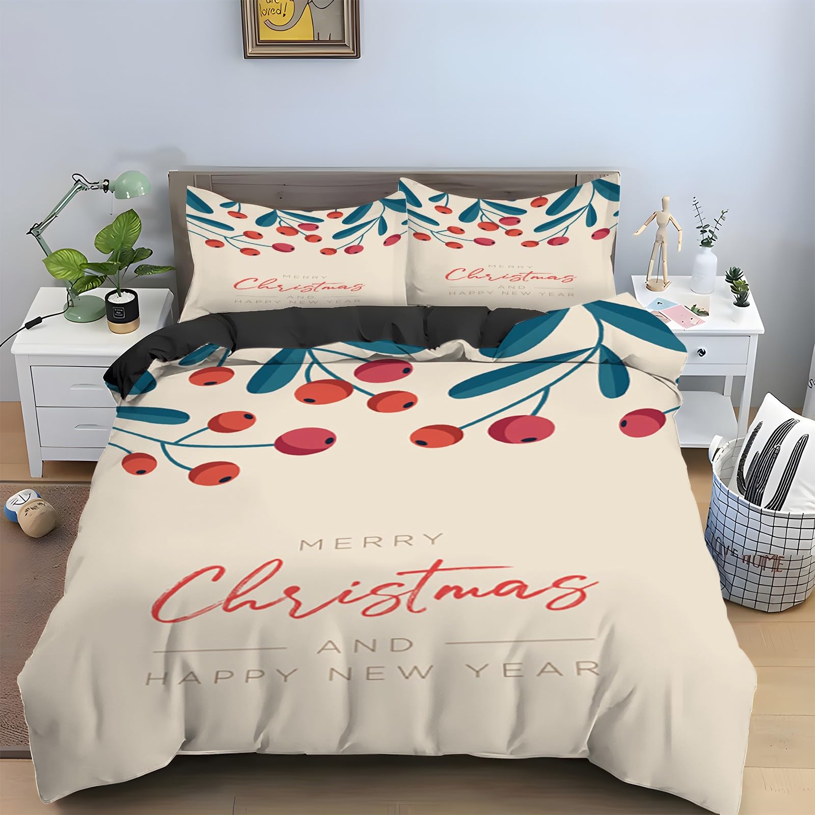 Housse de Couette 240 x 260 Noël en microfibre avec 2 taies d'oreiller de fêtes