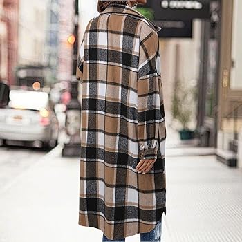 Amazon.com: Womens Plaid Shacket Jacket Long Flannel Trench
