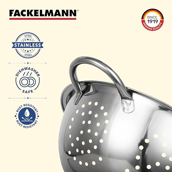 Fackelmann Colador de Cocina y Escurridor en Acero Inoxidable, Colador con Asas y Peana Estable, Idóneo para Escurrir Ensalada, Pasta, Arroz, Legumbres y Verduras, 24cm, 1 ud. - 3