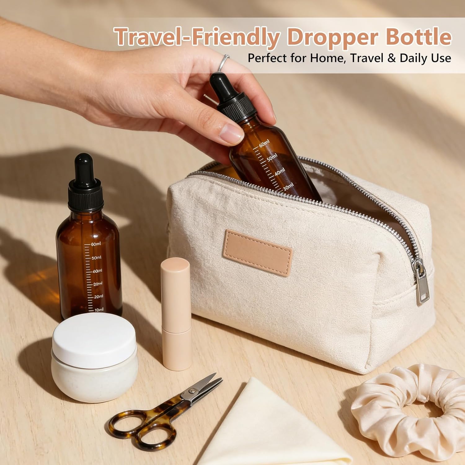 48 Pack 2oz Dark Amber Dropper Bottles with Measurement, 60ml Leakproof Tincture Bottles with Eye Dropper for Essential Oils, Perfume, Hair Oil, Liquids