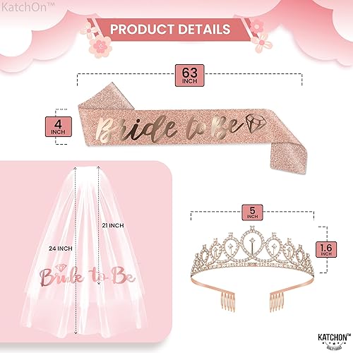 Miniatura 2 de KatchOn, Juego de decoraciones para despedida de soltera con purpurina, paquete de 3, banda y velo de oro rosa, decoraciones de despedida de
