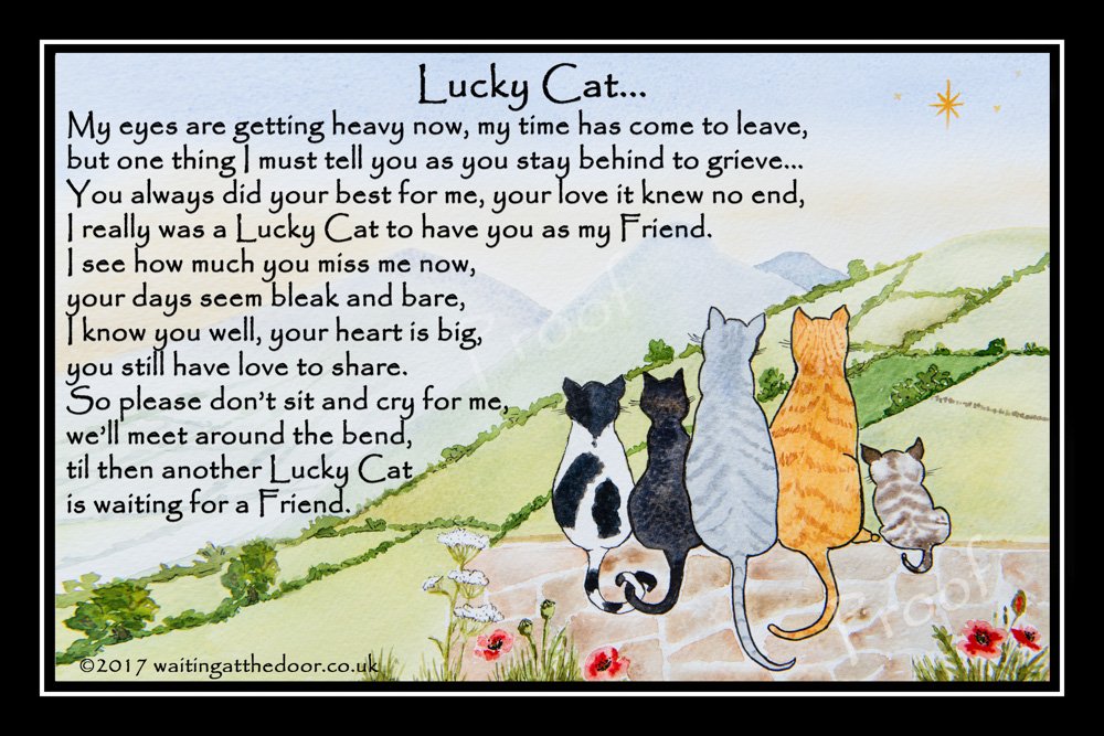 Cat Memorial Rainbow Bridge Pet Sympathy Print (unframed) - Lucky Cat