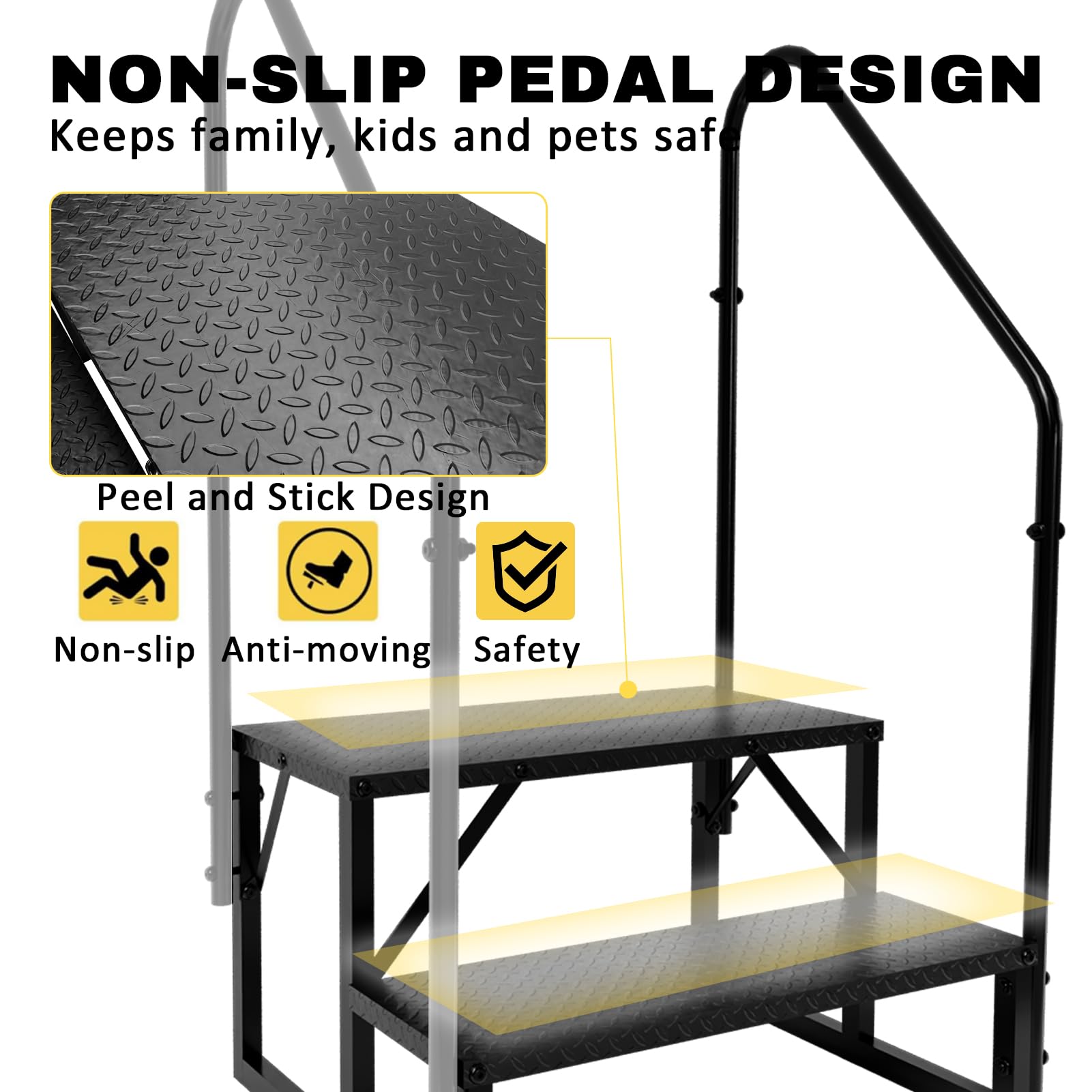 Scaletta per Piscina Gradini Acciaio Antiscivolo per Caravan, Scale Gradini Portatile per Camper con Cinque Ruote, Scaletto per Casa (2 gradini con 2 corrimano)