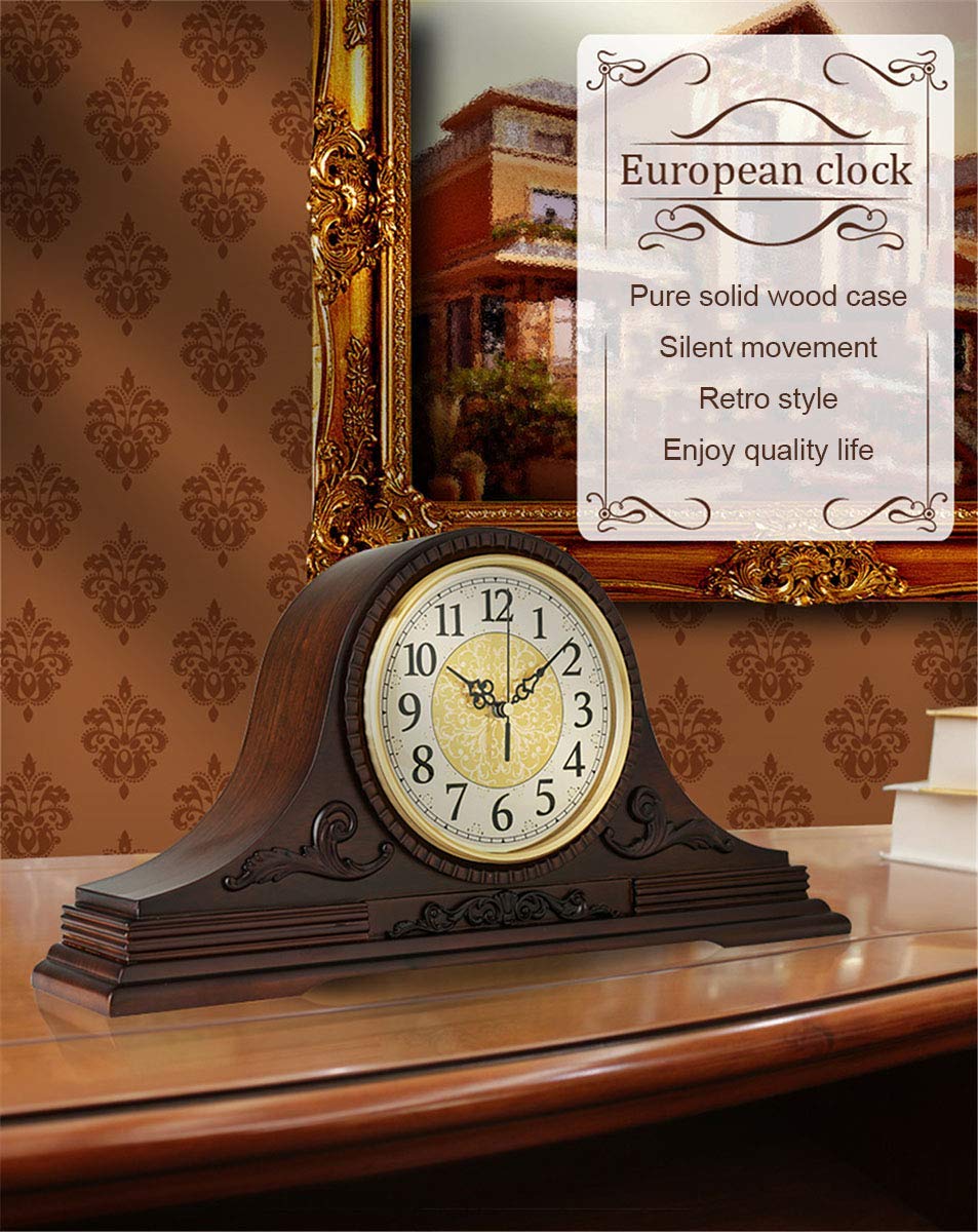 Uhr, Geräuschlos, Holz, Regaluhr, Kaminuhren, Vintage, Nicht Tickende Familien-Schreibtischuhr, Batteriebetrieben, Mit Quarzwerk, Hd-Glas, Für Schlafzimmer, Wohnzimmer