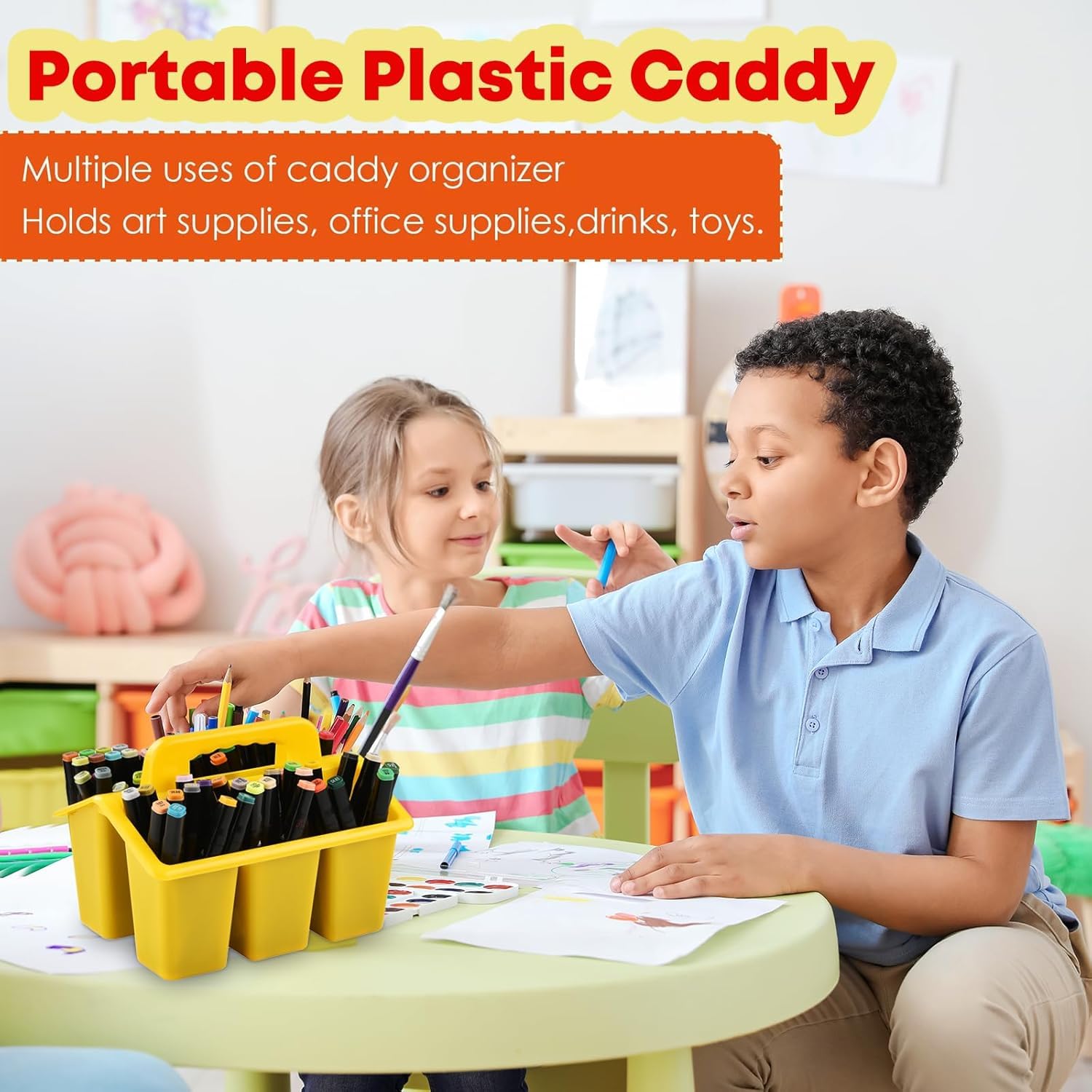 12 Pack Classroom Caddy Storage Basket With Handle 3 Compartment