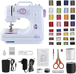 Máquina de costura para iniciantes e crianças, mini máquinas de costura portáteis com 12 padrões de costura embutidos, pedal de 2 velocidades, perfeita para ensinar filha neta a costurar (com kit de