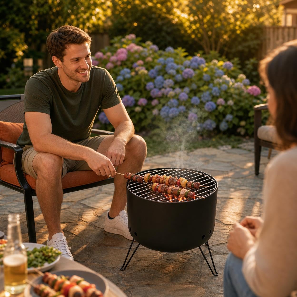 Barbacoa de Carbón Portátil, Parril Pequeña para Camping, Picnic y Balcón