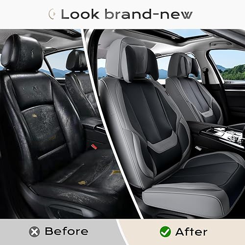 Miniatura 367 de Coverado - Fundas para asientos delanteros de automóvil, 2 piezas - Cojín de piel Nappa, protectores impermeables de ajuste universal para sedanes