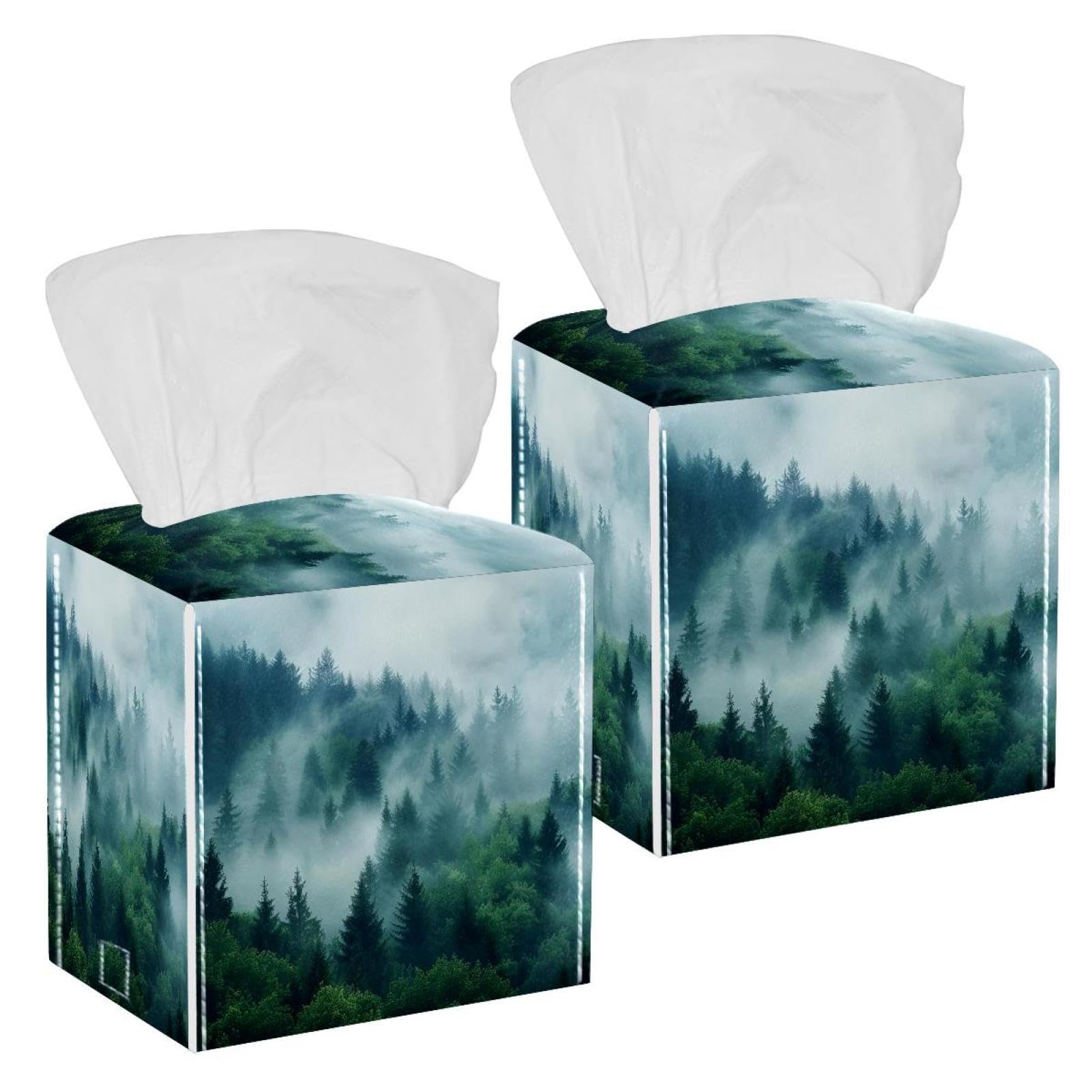 Boîte à mouchoirs en cuir motif forêt de pin lot de 2 distributeurs de table