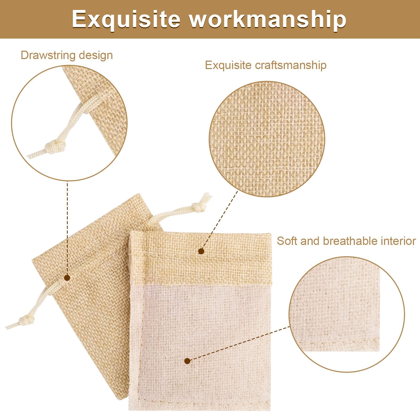 MINISOISO 110 Sachets En Lin Avec Cordon - Pochette Cadeau Réutilisable 7x9 Cm Pour Bijoux, Mariage Et Petits Objets