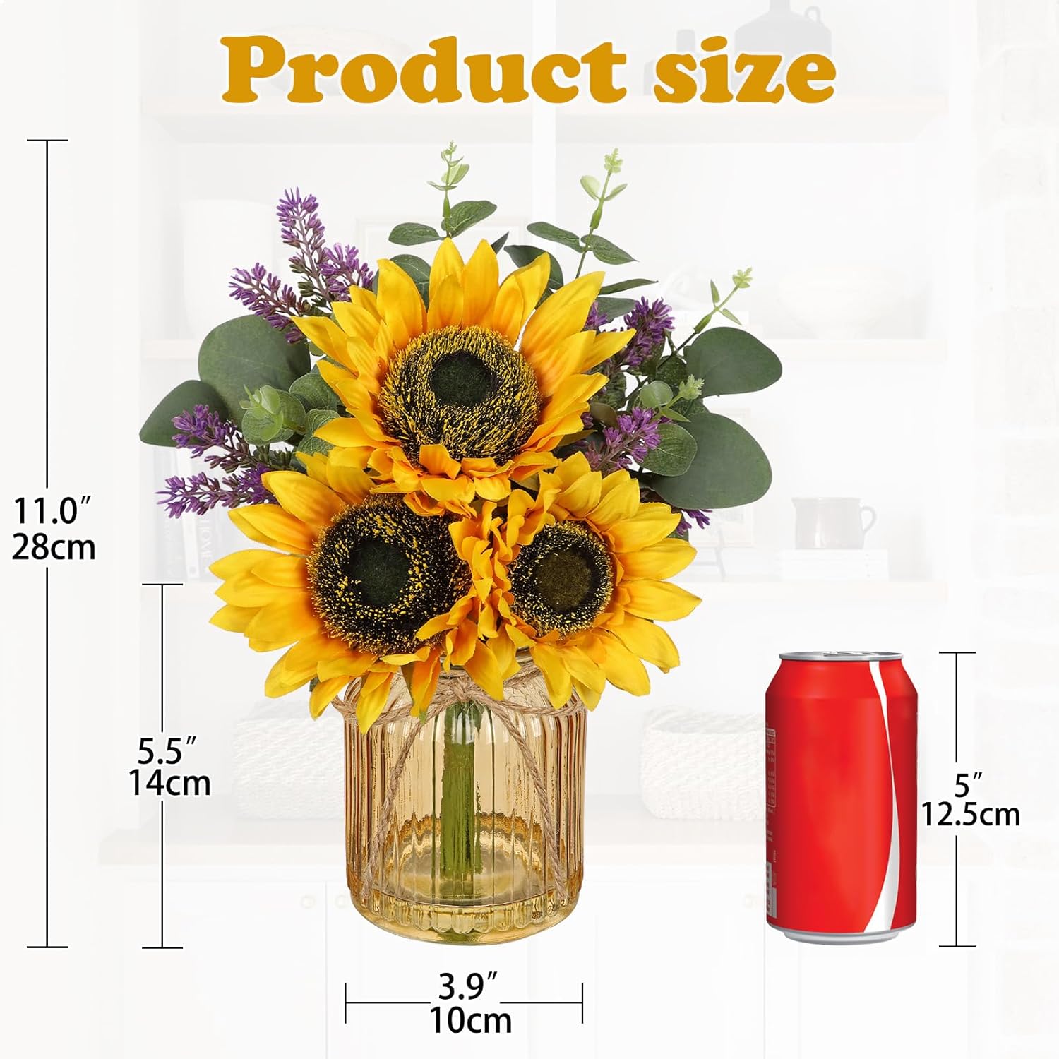 Oairse Fake Flowers in Vase, Sunflowers Artificial Flowers with Vase Sunflowers Centerpieces for Table Silk Flower Arrangement for Farmhouse Home Kitchen Bathroom Wedding Party Dining Room Decor - Image 2