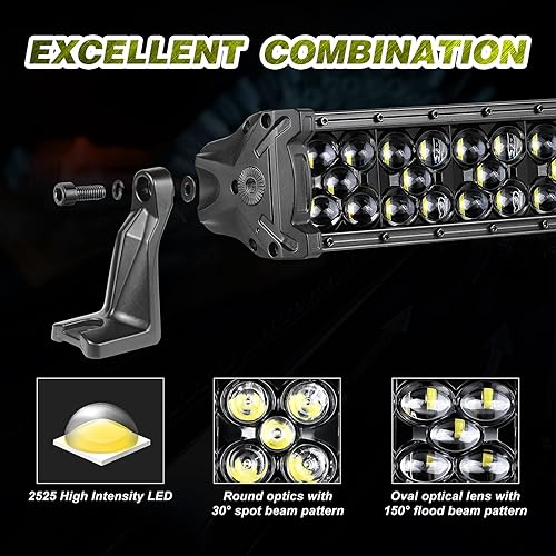 Miniatura 3 de X-Technology Barra de luz LED de 50 pulgadas de 330 W con arnés de cableado y cubierta negra, luz de conducción todoterreno, luz de trabajo LED para