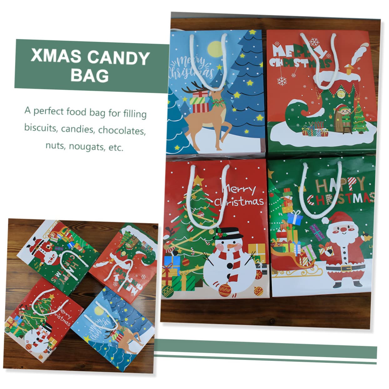 Homoyoyo 12pièces Sacs Cadeaux Papier de Noël pour Friandises et Petits Cadeaux Lot de Sachets Emballage Noël