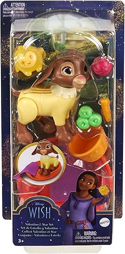 Miniatura 6 de Mattel Disney Wish Set con figuras de Valentino y Star y 6 accesorios como cama y manta para mascotas, figura de cabra dobla las patas traseras