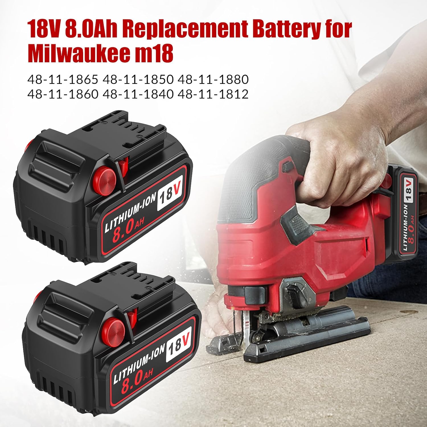 2 Pack 18V 8.0Ah Battery and Multi-Voltage Rapid Charger Replacement for Milwaukee M-18 Lithium Batteries - Image 2