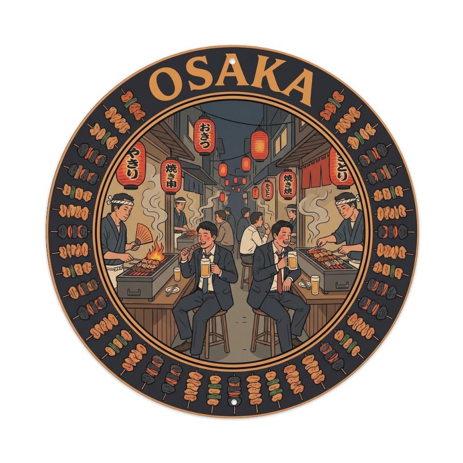 Olyhtr 8X8inch Classic Style Osaka Namba Yakitori Alley Smoke Grill City Landmark Metal Tin Sign