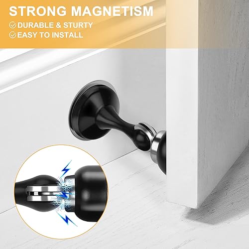 Miniatura 5 de Crosize Topes magnéticos para puerta, paquete de 1 unidad, topes de puerta de acero inoxidable para montaje en pared y suelo, soporte de puerta