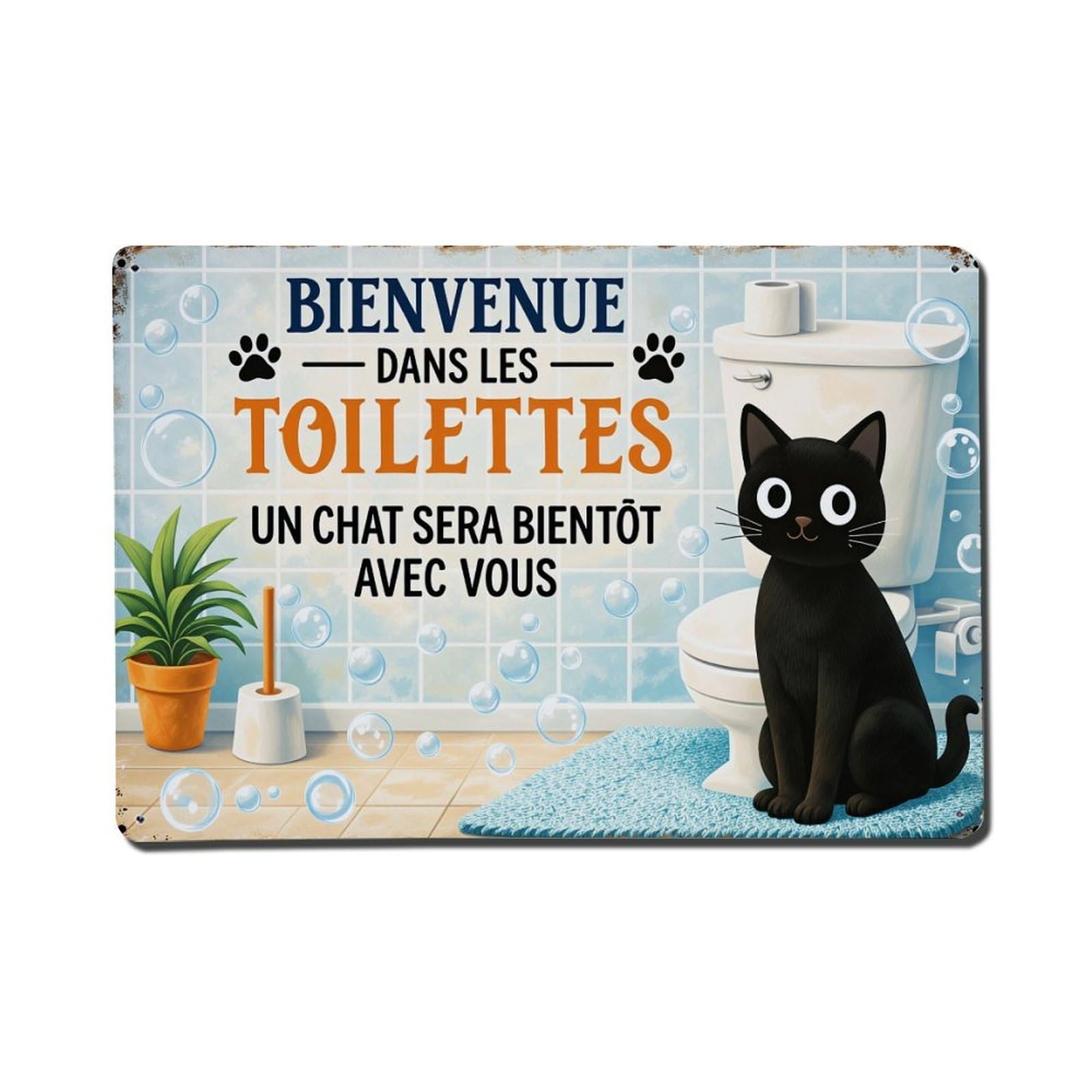 Enderetf Vintage Black Cat Toilet Bubbles Plant Tin Sign Metal Poster, Home Bar Garage Man Cave Cafe Indoor & Outdoor Wall Decoration 8X12inches