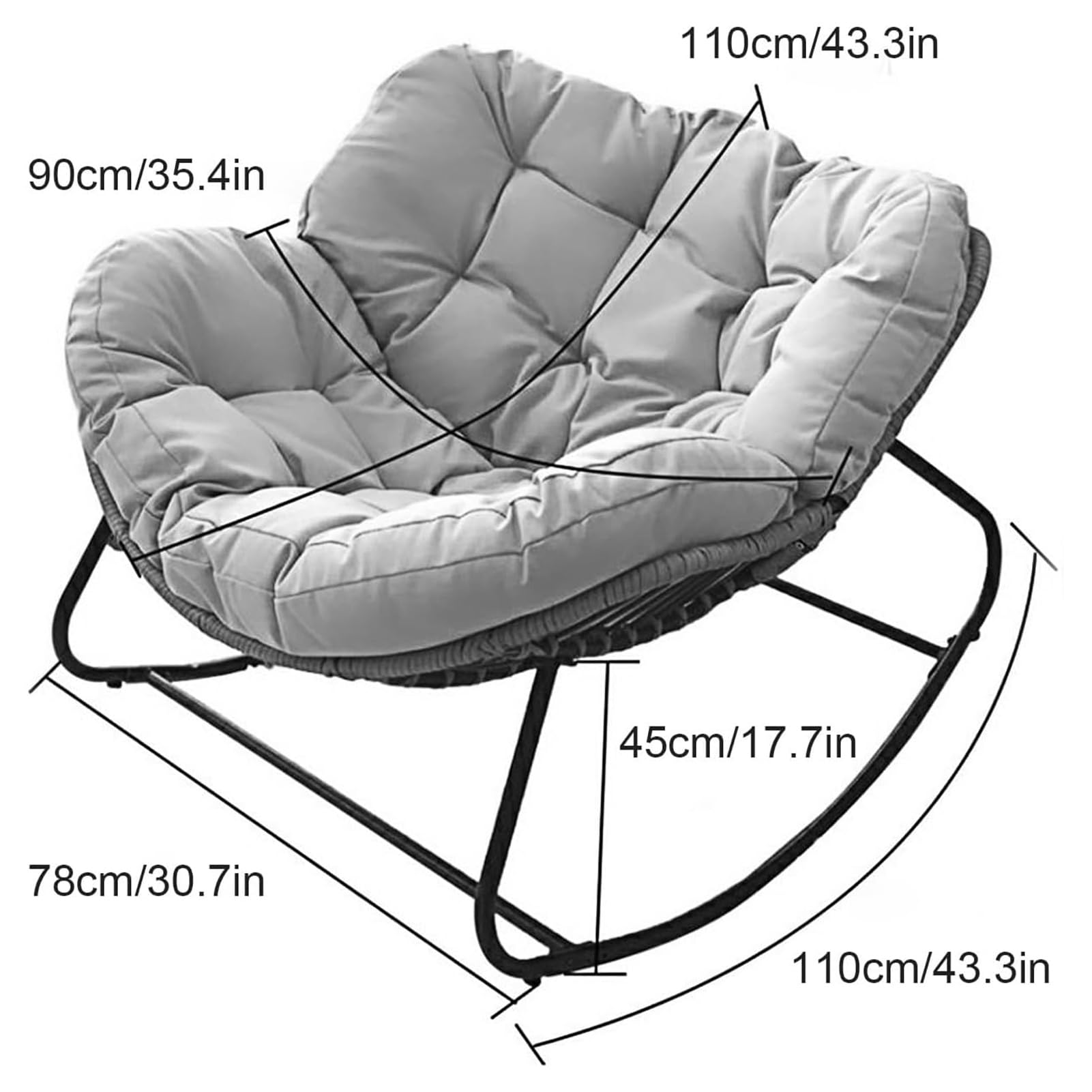 Krzesło bujane na zewnątrz, wygodne, ergonomiczne, wiklinowe, wewnętrzne, rattanowe, wiklinowe, krzesło wypoczynkowe z miękkim, grubym Cushio, do salonu, sypialni, czytelni (pomarańczowy)