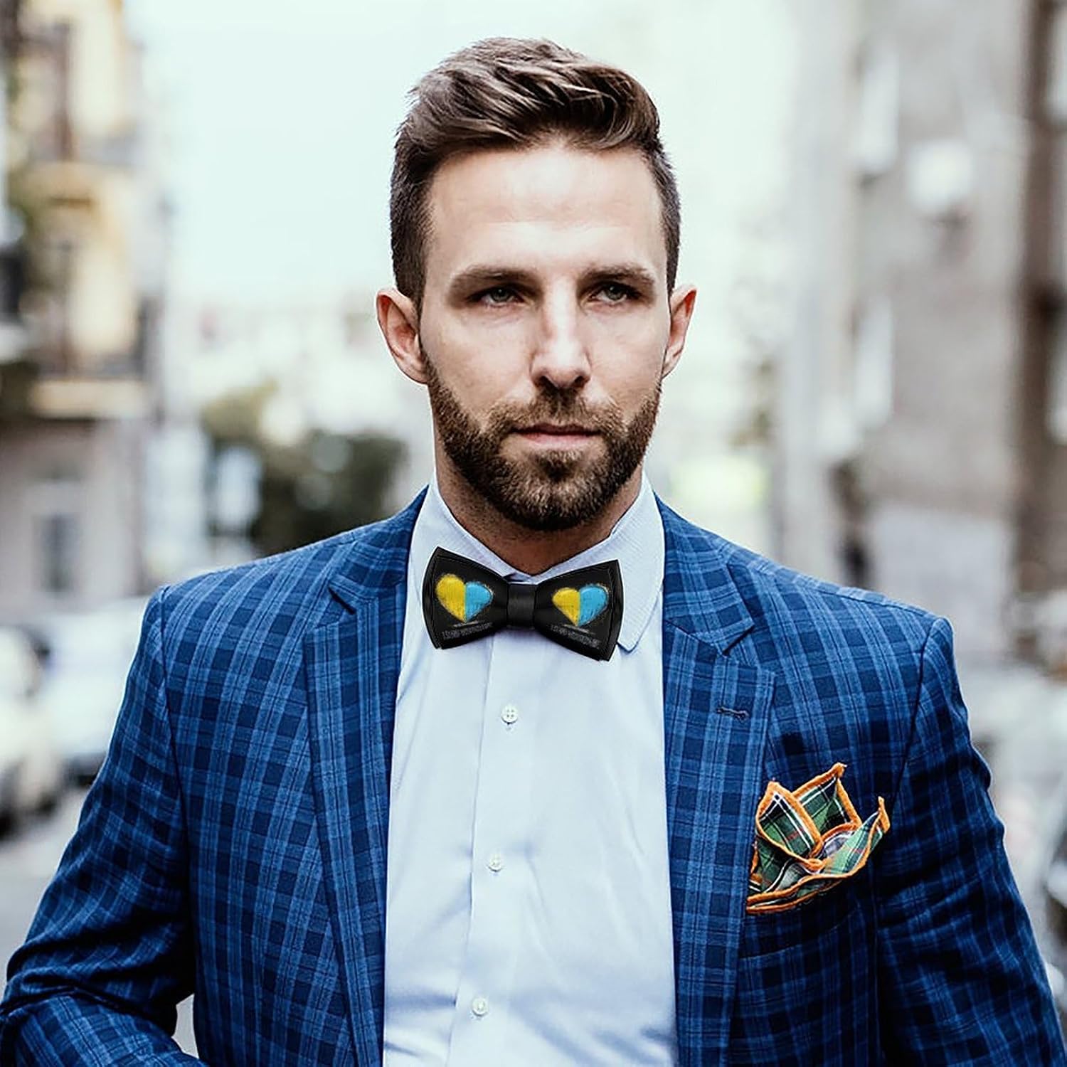 Ukrainian Flag - I Stand With Ukraine Flag Bow Ties for Men Fun Printed Pre Tied Adjustable Bowtie for Party Wedding