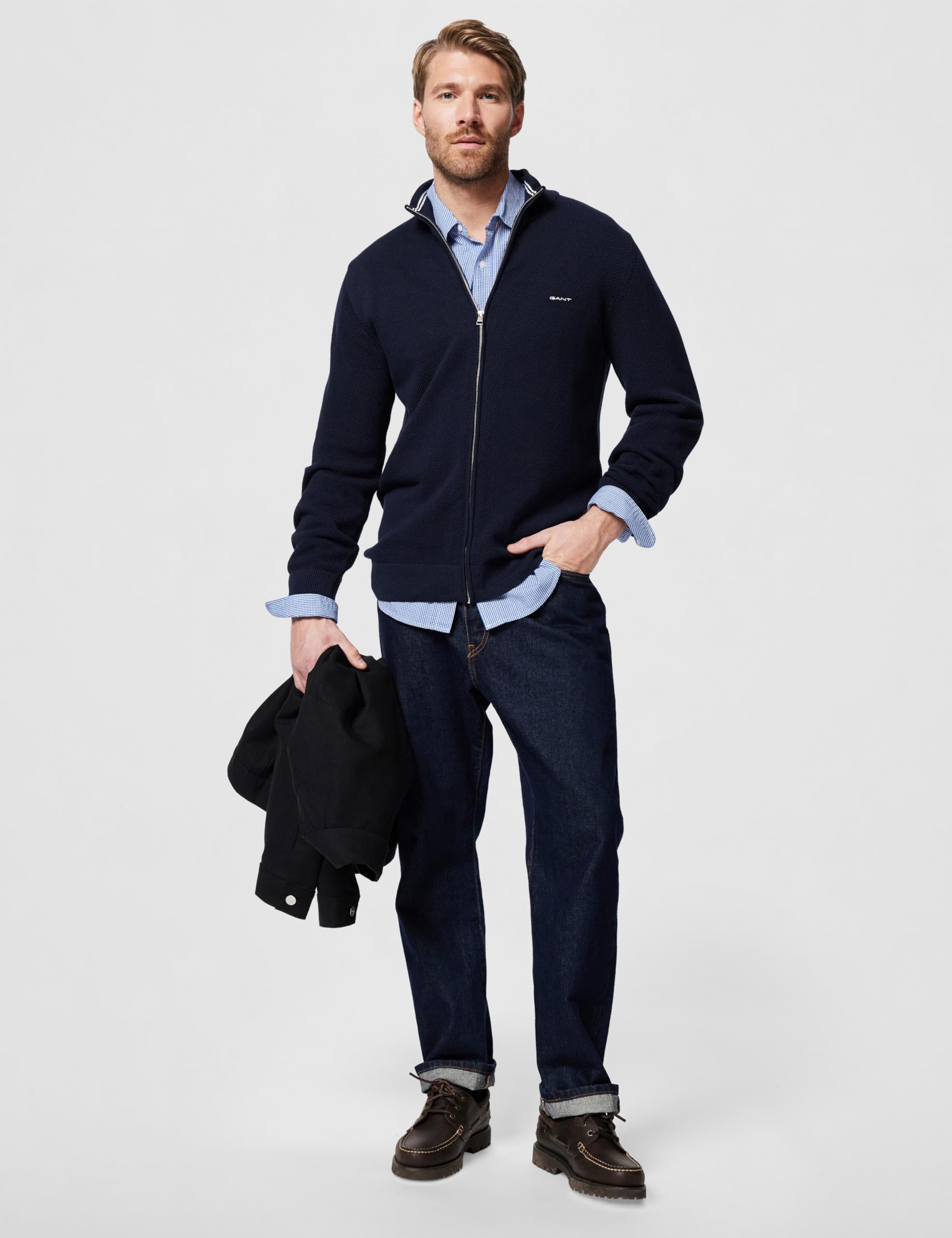 Gant Herren Cotton Pique Zip Cardigan Strickjacke (1er Pack)