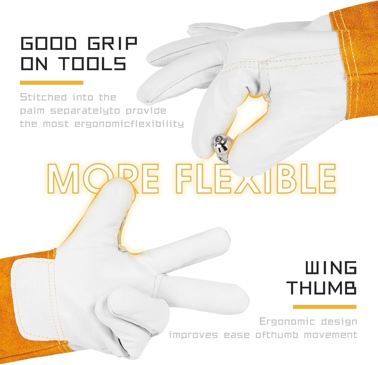 TOOLIOM Premium Goatskin TIG Welding Gloves Cuff Cowhide Split Leather with Soft Lining High-Dexterity (14-inch, Medium) - Image 2