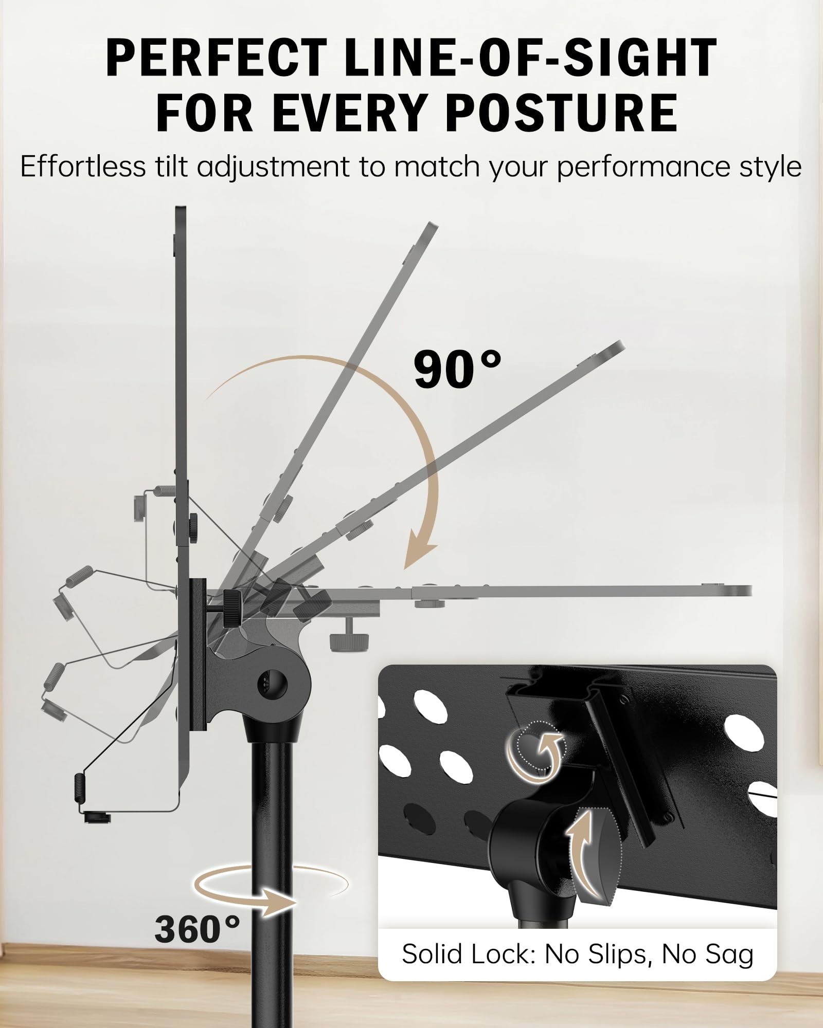 Vekkia Leggio Musicale Professionale con Borsa, Altezza 80-142 cm | Supporto Portatile per Partiture, Supporto Metallico Robusto, Ideale per Musicisti e Band