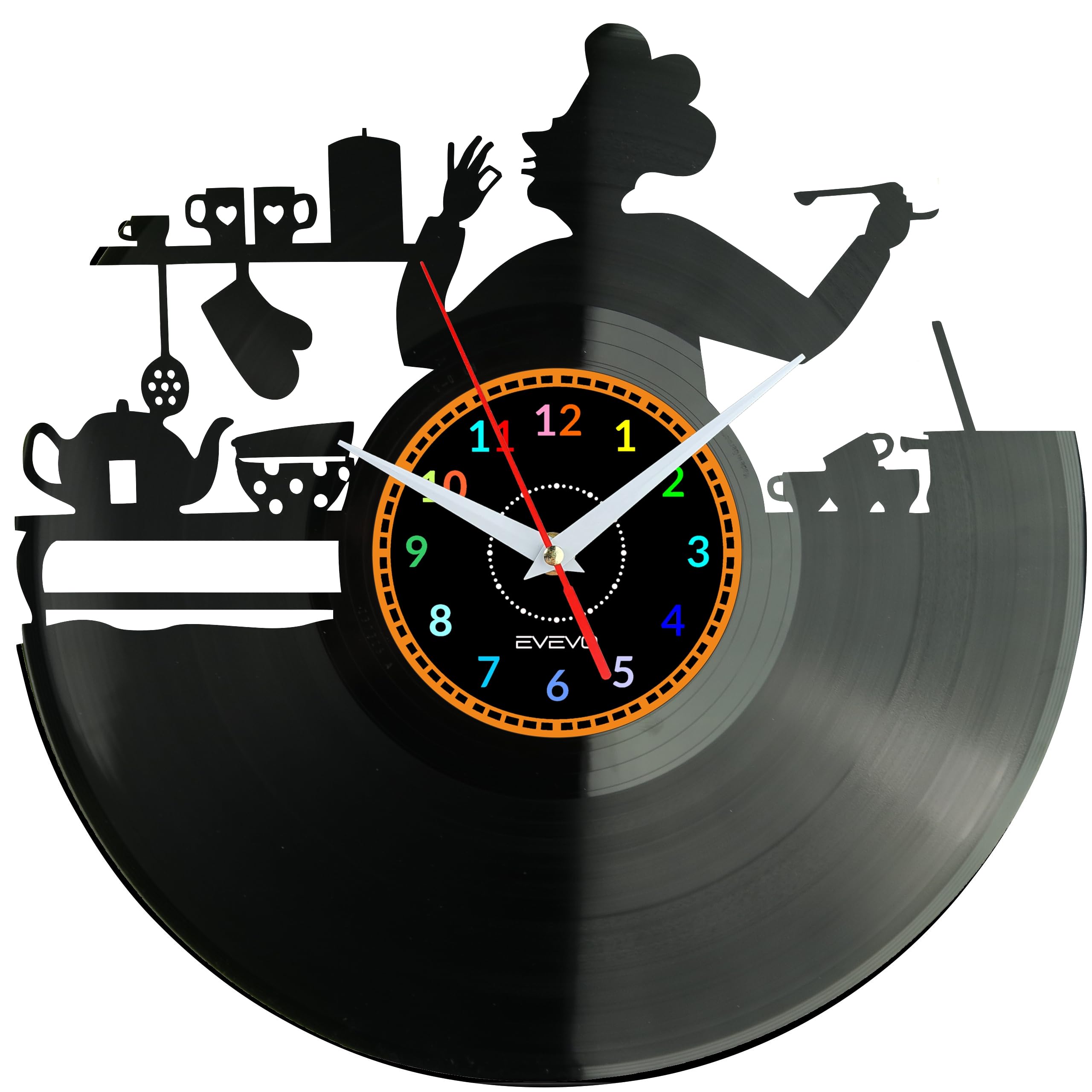 Élégant vinyle horloge cuisine chef décoration murale moderne haut de gamme