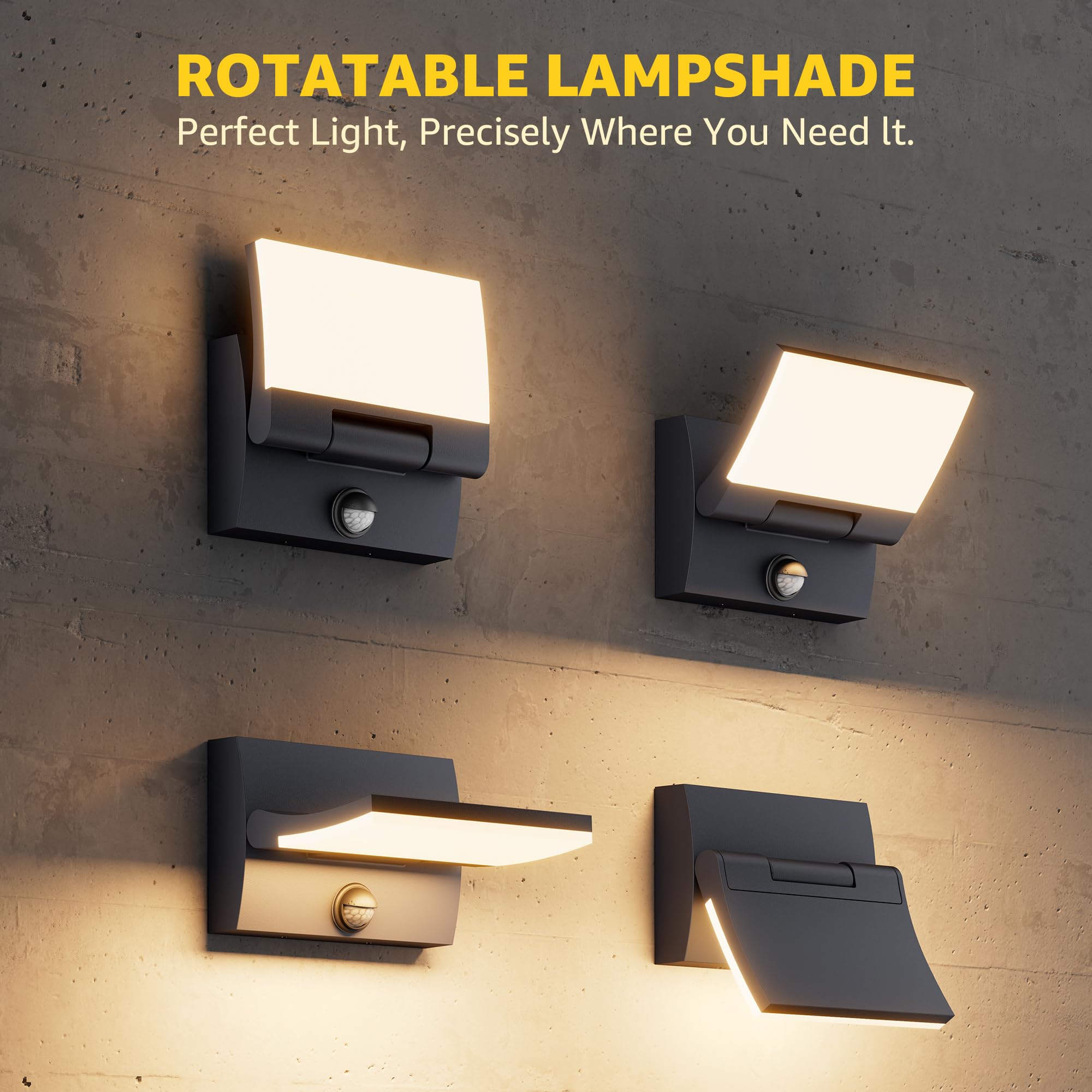 K-Bright 30W Lampa naścienna zewnętrzna/wewnętrzna LED z czujnikiem ruchu Antracyt Lampa zewnętrzna IP65 3000K z obrotowym akrylowym panelem 150° do ogrodu, tarasu, wejścia