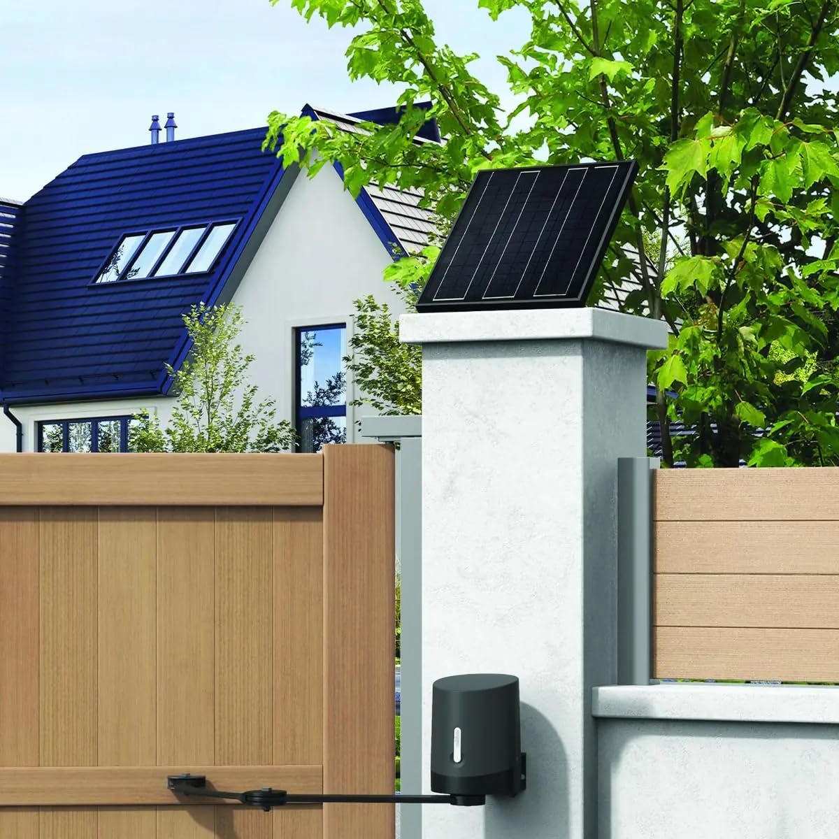 Kit Solar Avidsen para Motor de Puerta con Batería de Litio Integrada | Panel monocristalino de 20 W, batería de litio 24 V/6 Ah, IP44, 10 ciclos diarios, cable de 2 m y soporte de 45°.