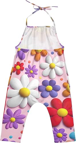 ColorfulD Cartoon Flowers Red Rompers Toddlers Little Girls Jumpsuit Print Infant Onesie Kids Cotton Outfits 1t(2T)