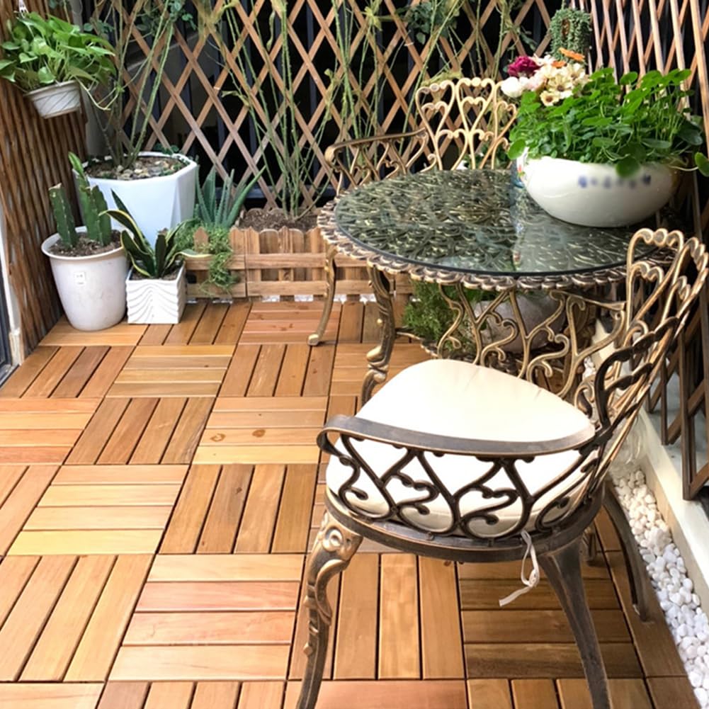 Baldosas Exterior Click, Baldosas Madera Suelo, Resistente al Desgaste Entrelazadas Baldosas para Terraza Jardín Balcón 30x30x3 cm Fáciles de Colocar 11PCS