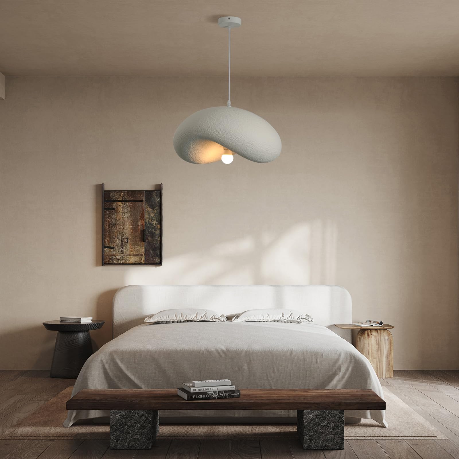 Nowoczesny żyrandol w kształcie chmury, japoński styl Wabi-Sabi, biała lampa wisząca E27, klosz w kształcie kapelusza, do jadalni, kuchni, sypialni, 50 cm