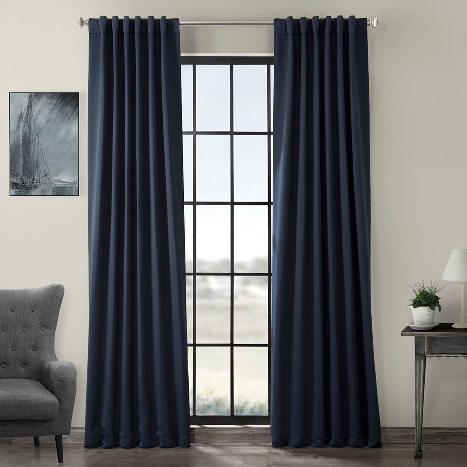 HPD Half Price Drapes Room Darkening Curtains 96 Inches Long for Bedroom & Living Room (1 Panel), 50 X 96, Navy Blue