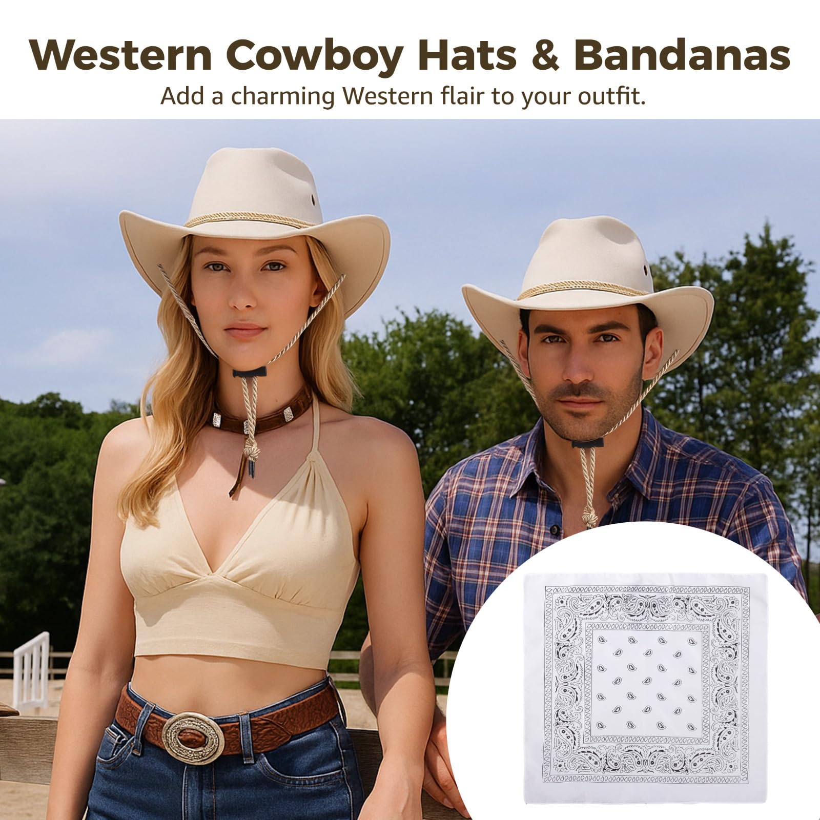 Cappelli & Bandane Cowboy 10 Set, Cowgirl Cappelli Bianchi Donne Uomini Stile Western Cappelli Regolabili, Accessori Costume Per Attività All'aperto E Feste