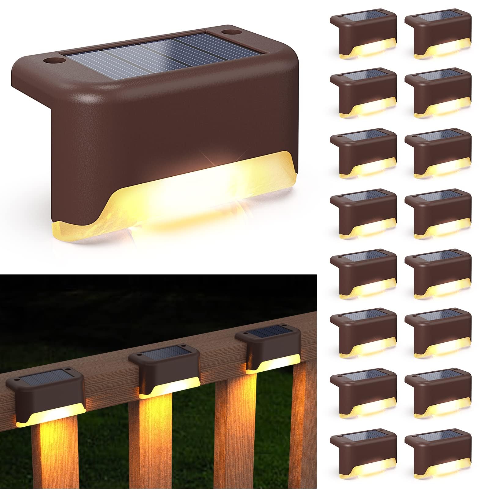 GolWof Omeron 32 Pack Solar Waterproof LED Solar Lights for Outdoor Stairs, Solar Deck Lights Outdoor, Step, Fence, Yard, Patio, and Pathway with Safety Lighting Fixtures -32 PCS (B0CW1R4M17) Amazon Price History, Amazon Price Tracker