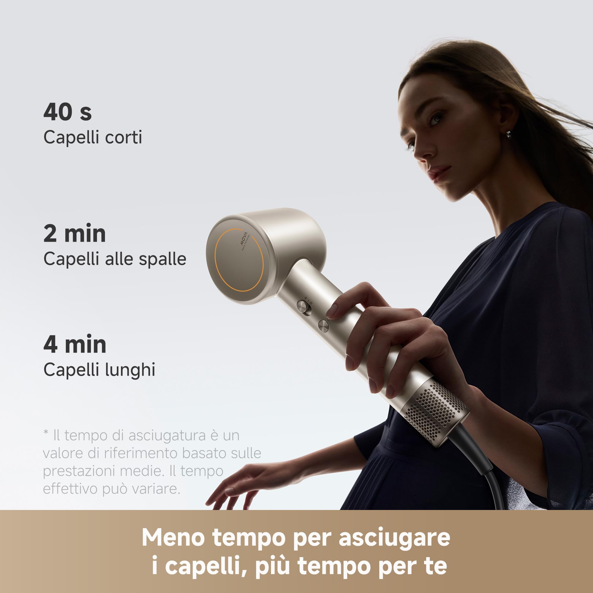 MOVA Shine 10 Asciugacapelli, Asciugatura Rapida with Technology of Blocco dell'umidità, Motore Brushless 110.000 RPM, Cura al Plasma, with Concentratore, Thermo-Control NTC 1.000x/s, Oro