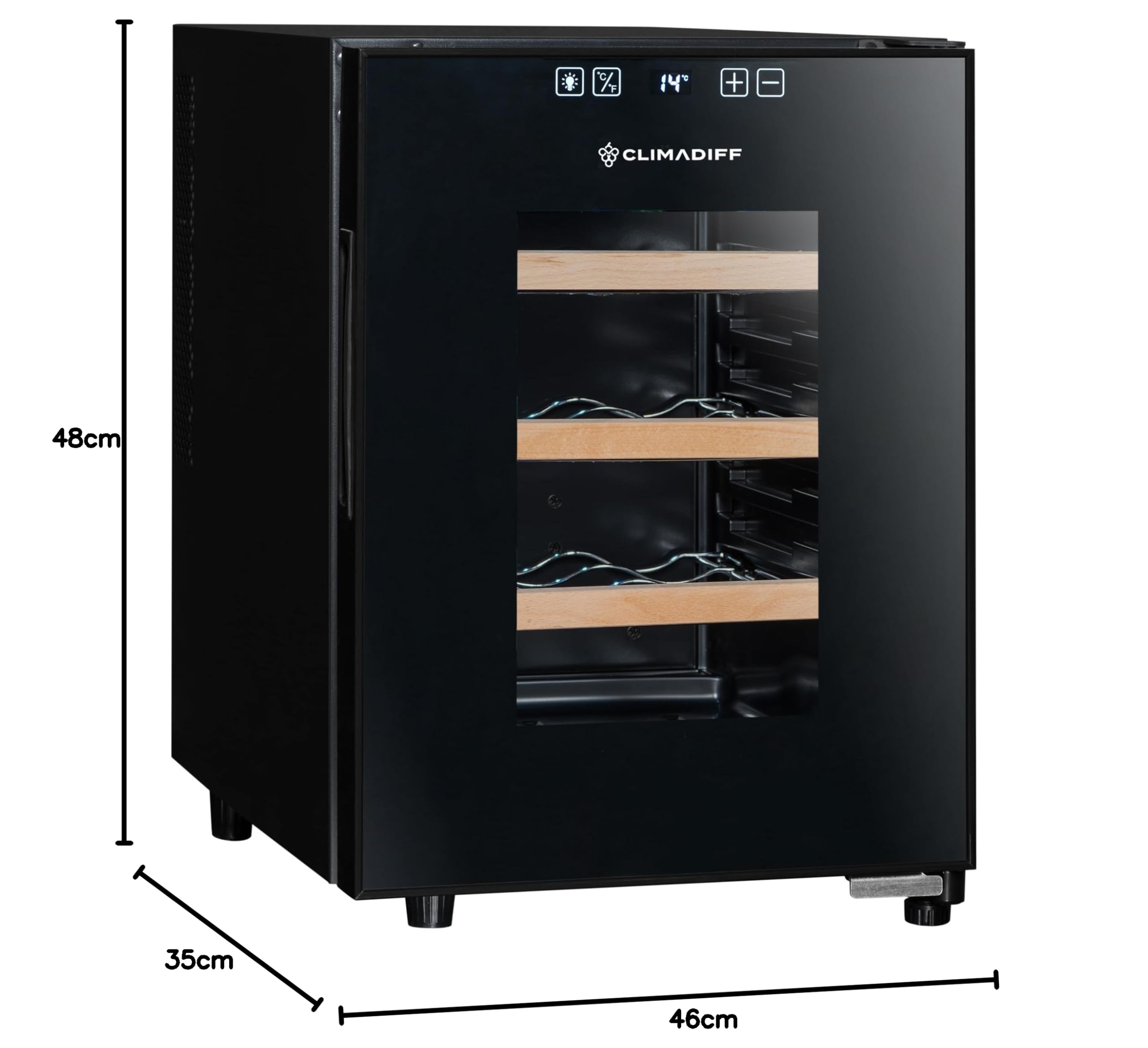 CLIMADIFF CC12F Hybrid-Weinkühlschrank 12 Flaschen Temperaturbereich 11°C-18°C freistehend