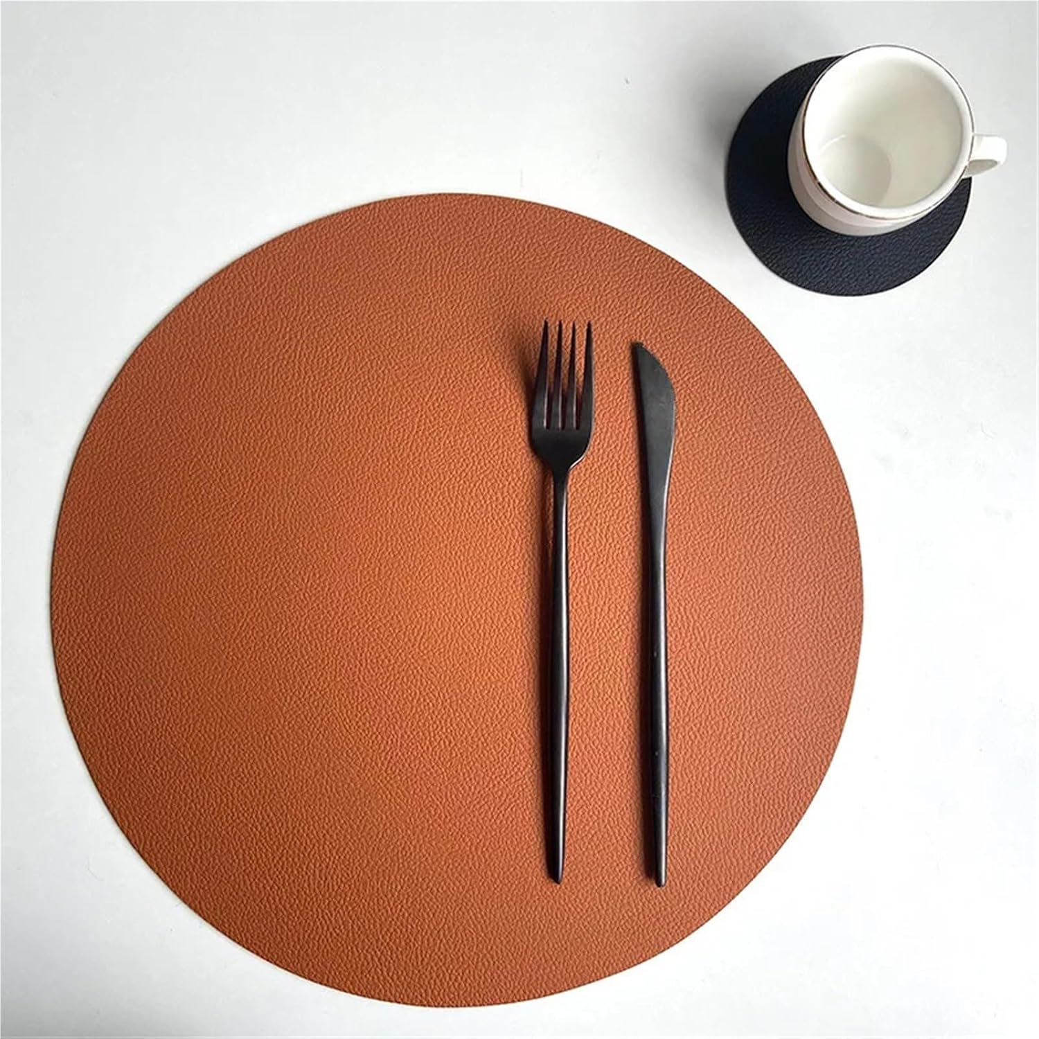 1/2/6Sets PU Pink Faux Leather Placemat and Coaster Double Color Elegant Round Dining Gift Table Mat Pad Home Desktop Decoration(RDS Pink Grey,1set)