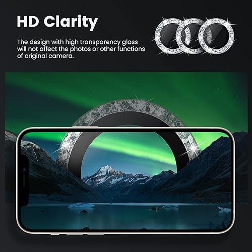 Miniatura 4 de Tensea Protector de lente de cámara para iPhone 14 Pro/iPhone 14 Pro Max, protector de pantalla de vidrio templado 9H, protector de anillo Purpurina