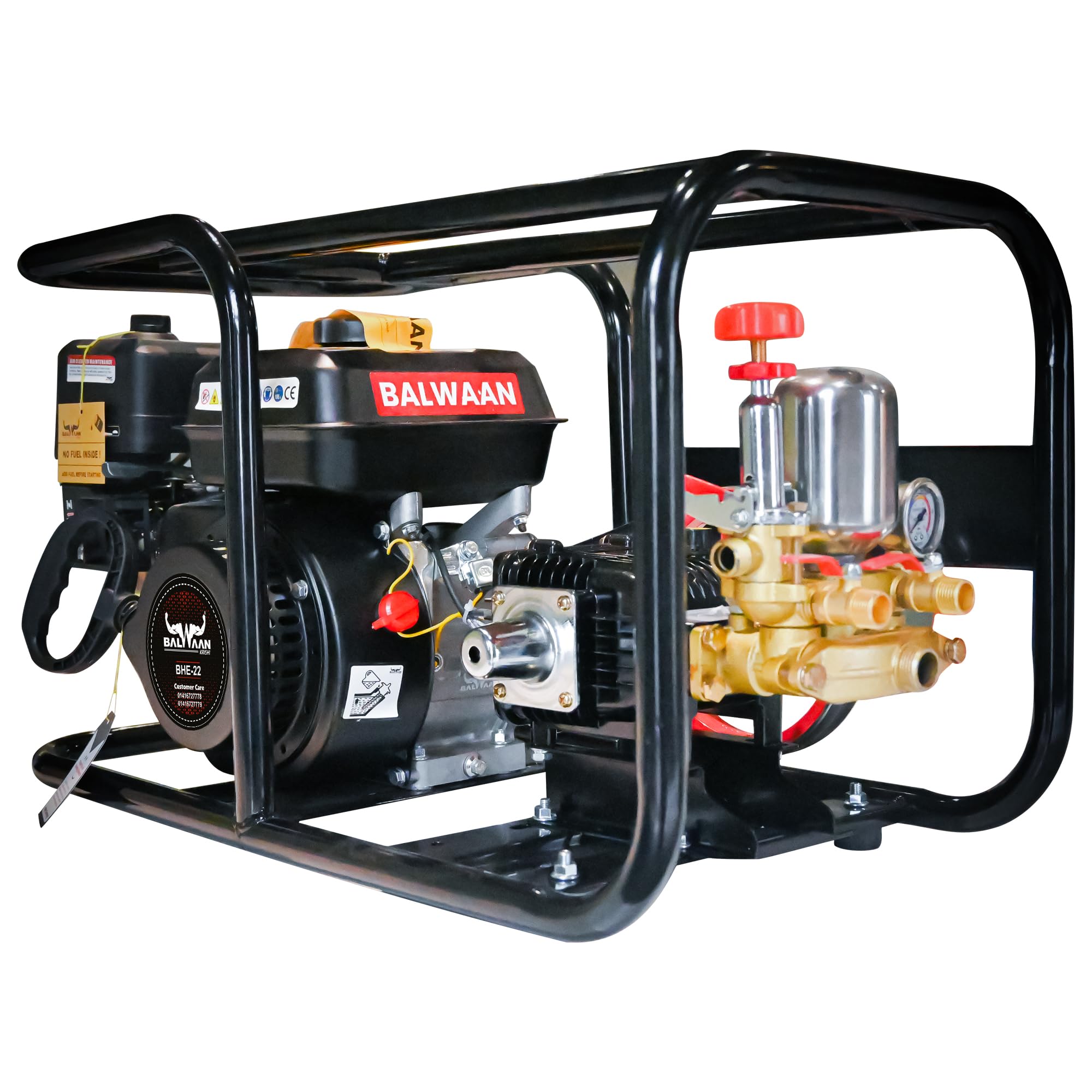 Balwaan Krishi HTP Power Sprayer with 7HP Petrol Engine | Black | BHE-22 | Portable High Pressure Sprayer for Agriculture, 50M Hose Pipe, Heavy Duty Engine Operated Garden & Farm Spray Pump Kit