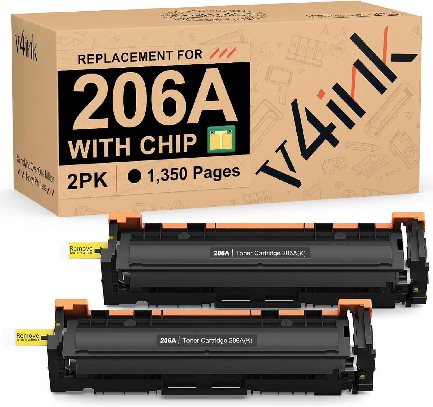 206A Toner Cartridge 2 Pack (Latest Upgraded Chip) Compatible Replacement for HP 206A 206X W2110A W2111A W2113A W2112A use with HP Color Pro M255 M255dw MFP M283fdw M283cdw M283 M282nw Printer