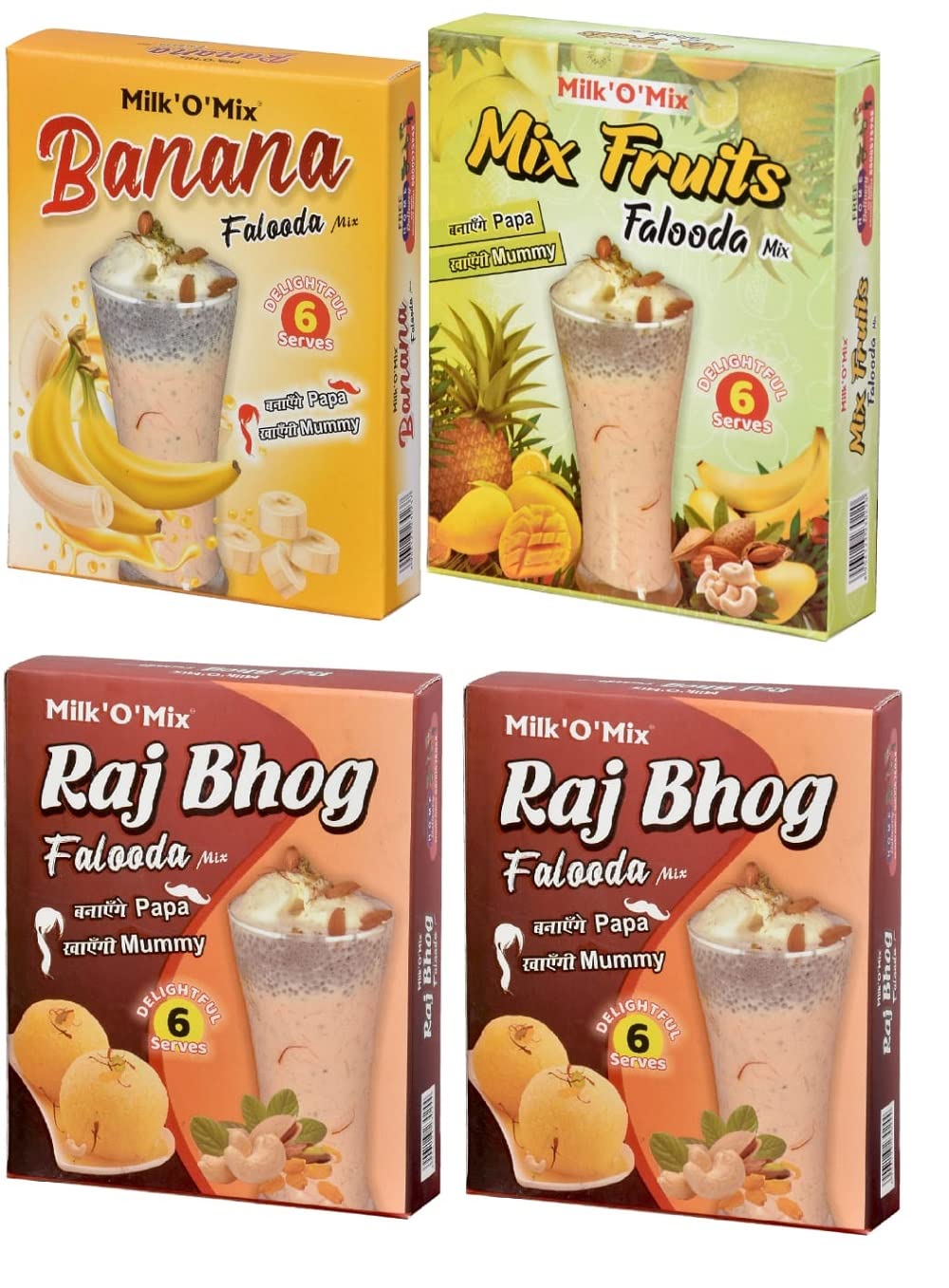 Milk'O'Mix Powder Combo Banana/Mix Fruit/ 2 Raj Bhoog flavor falooda Milk Pack of 04 Flavored Milk Powder (800 g, Pack of 4)-image-45