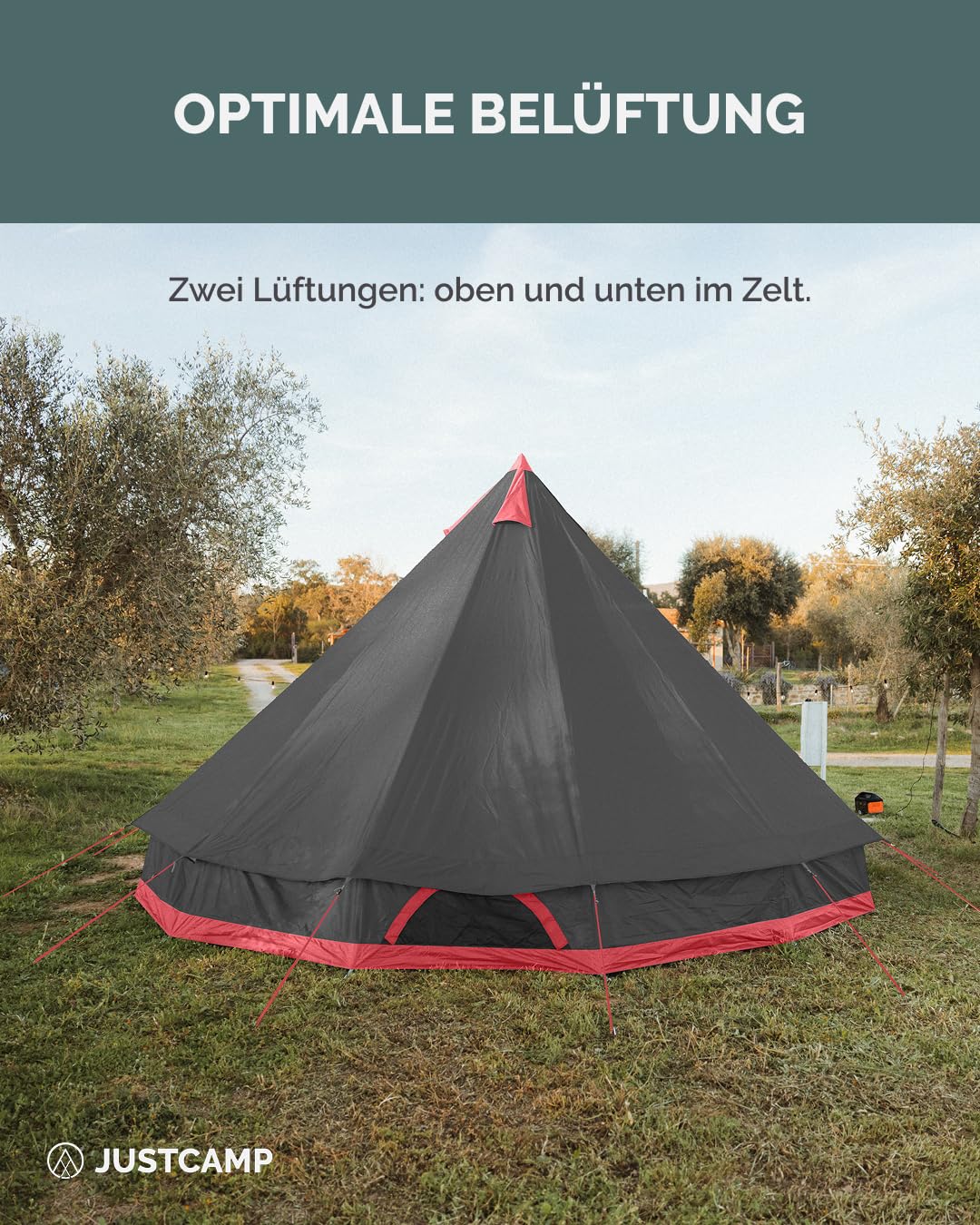 Justcamp Bell 12 Tipi Tente de Camping familiale, 12 Personnes, Tente Pyramide