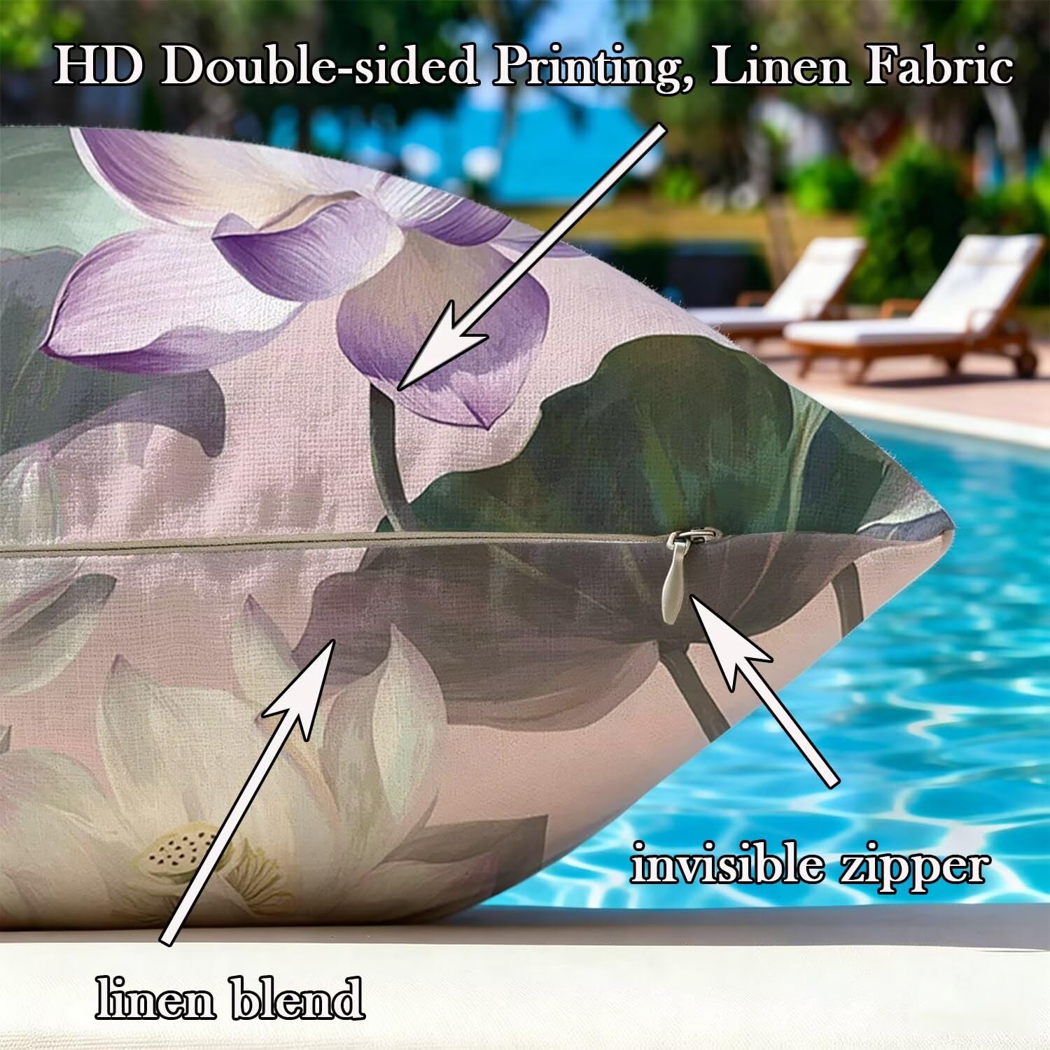 Kissenbezug 65x65cm Outdoor Kissen 2er Set Lotus Rosa Leinen Dekokissen