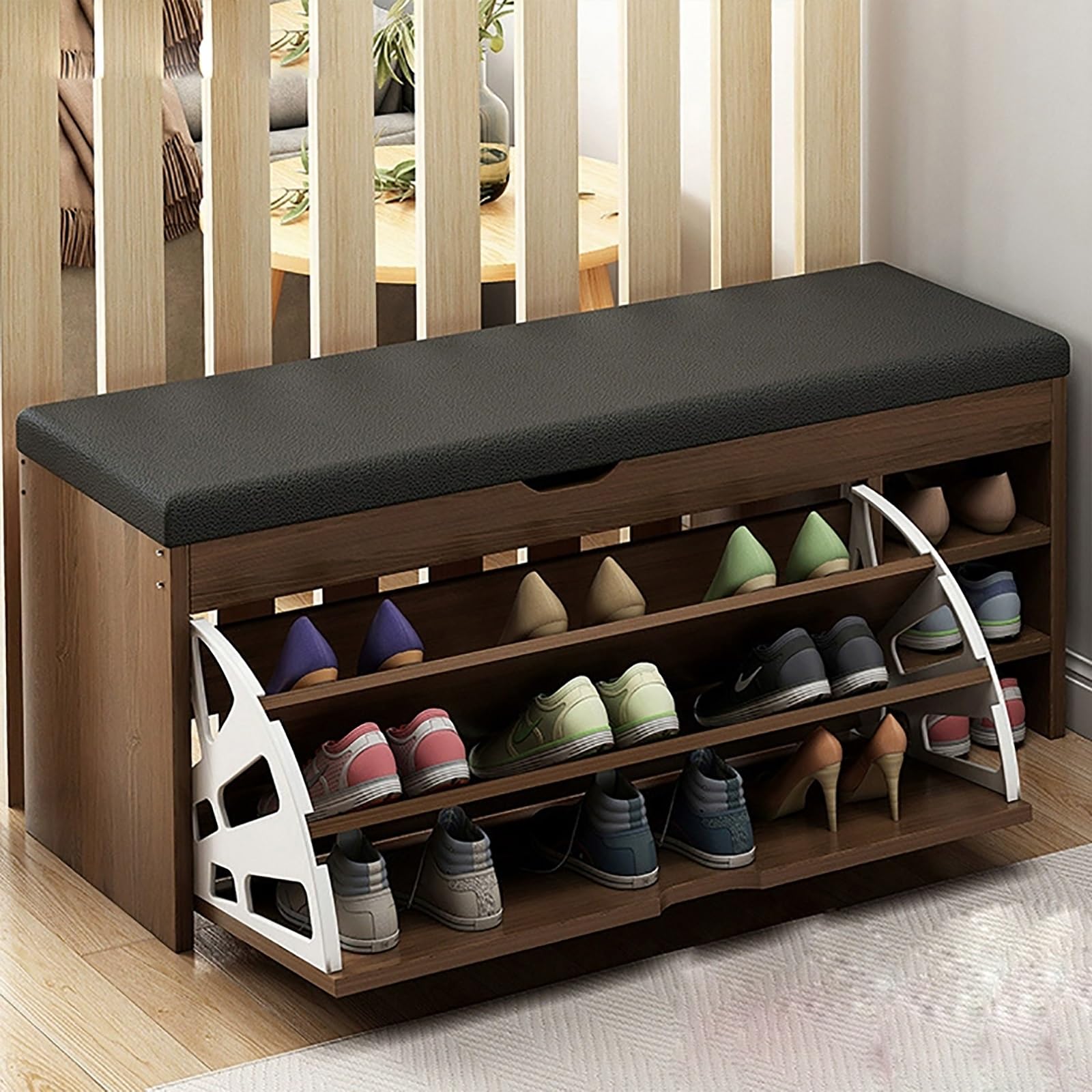 Meuble à chaussures élégant de 80 cm en bois couleur bûche pour hall