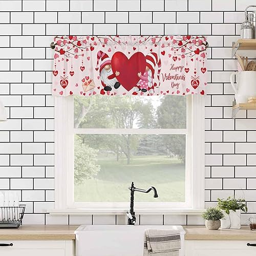 Vista 46 de Christmas Window Valance Blue Gnomes Snowflake Bird on the Branch Pattern, 54x18 inch, Polyester, Light Filtering, Rod Pocket, Kitchen, Living Room
