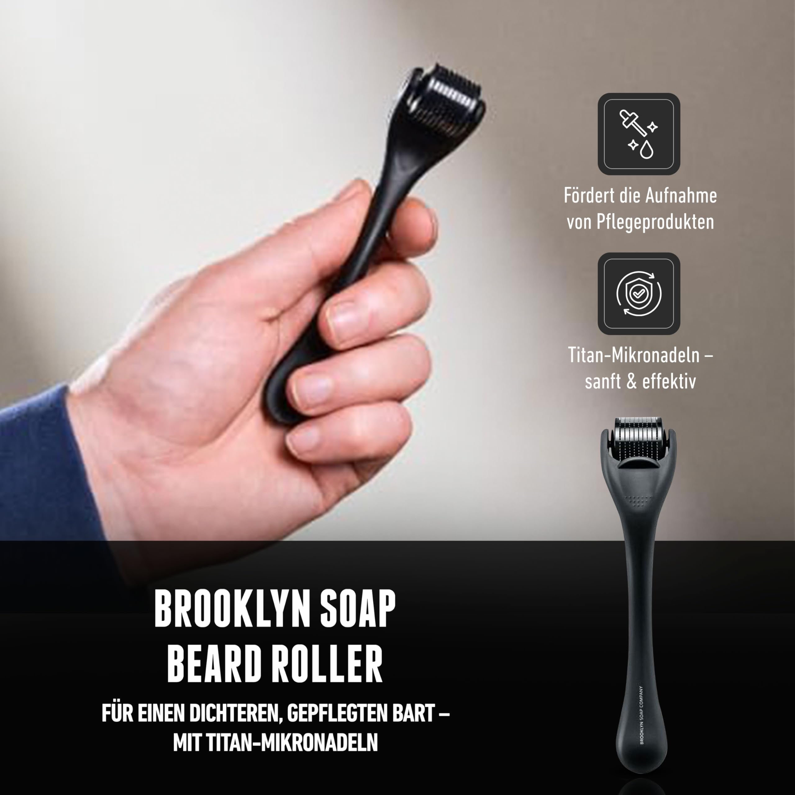 Brooklyn Soap Company Bartpflege Set für Männer - Mit Bartroller, Bartöl & Bartshampoo - Geschenk für Herren - Tägliche Pflege für Bart & Haut
