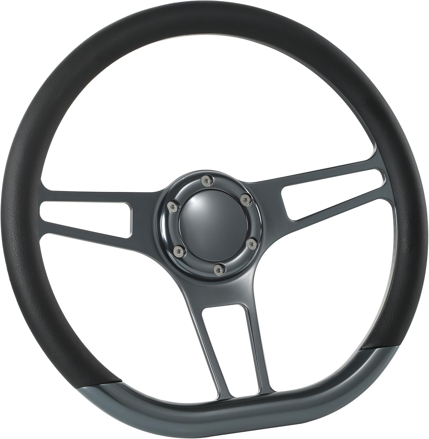 14" D type Gun Metal Billet Steering Wheel Half Wrap with Horn Button-Black
