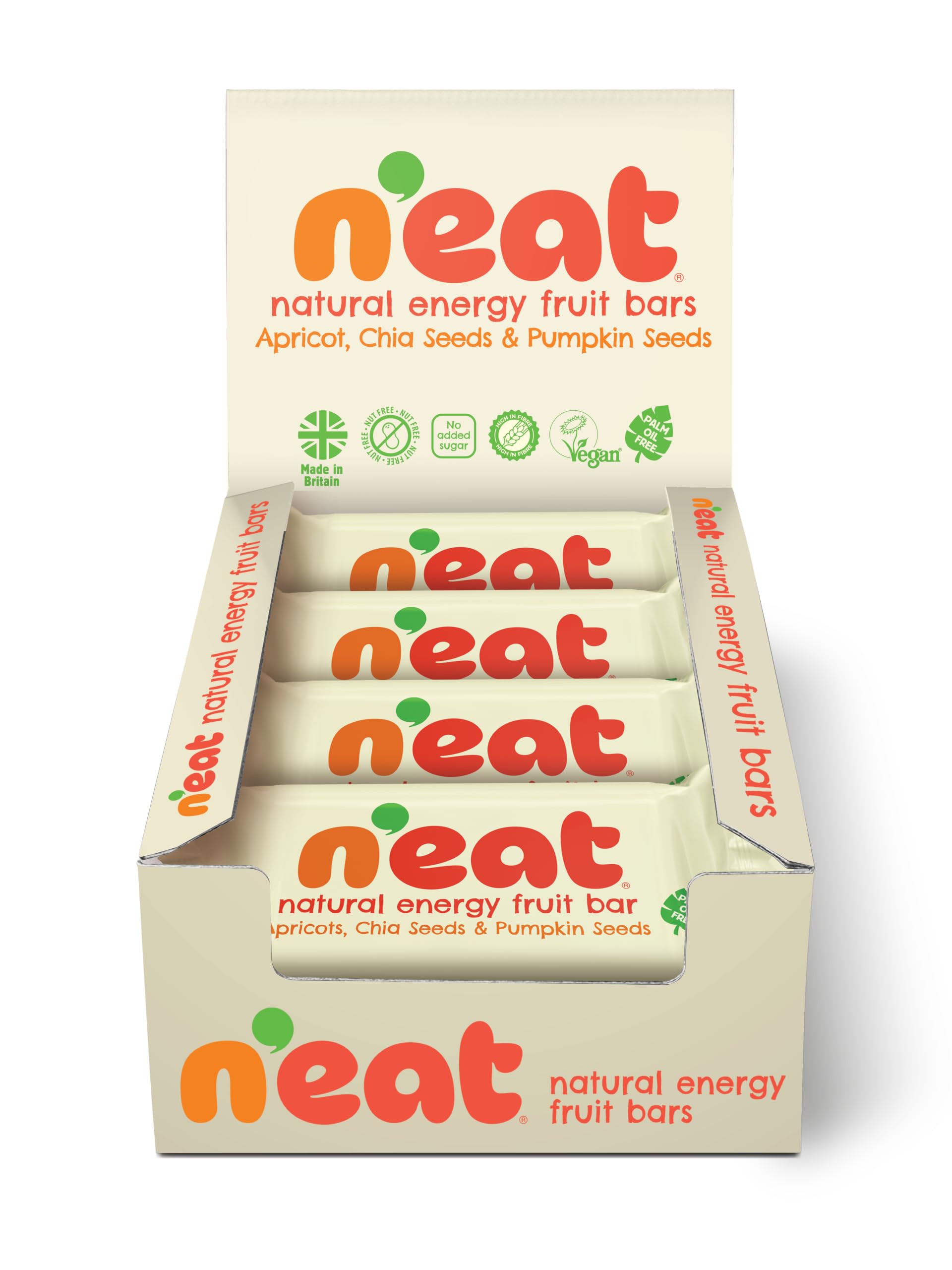 N'eat Aprikosen, Chia Samen & Kürbissamen Natural Energy Fruchtriegel 16x45g (vegan & palmölfrei)